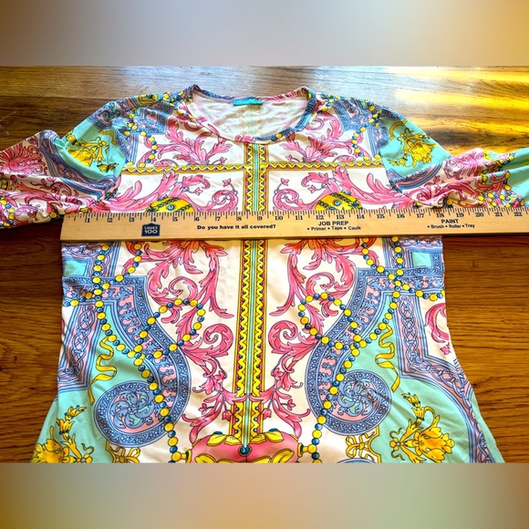 J. McLaughlin Pink and Blue Patterned Blouse 3/4 sleeves size Medium - Picture 5 of 8